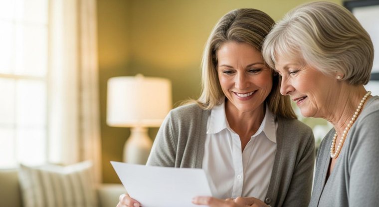 A friendly insurance agent helping an older woman review her Medicare paperwork